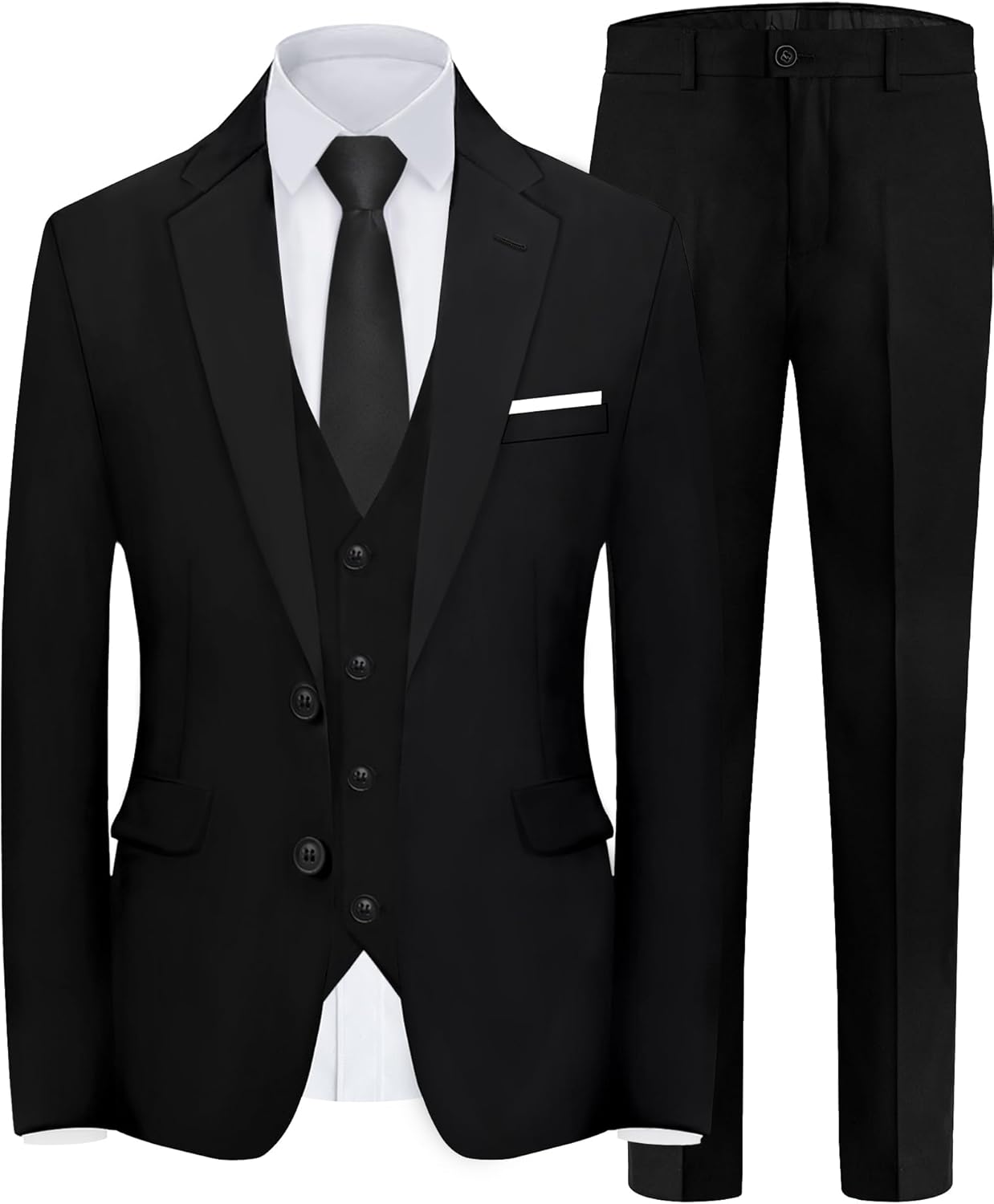 61JiJPrnguL._AC_SL1500_.jpg Men's Slim Fit 5-Piece Suit Set with Stretch - Jacket, Vest, Pants, Bow Tie & Necktie (2-Button Design) - Image 1