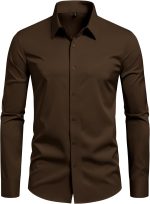 Men's Athletic Slim Fit Long Sleeve Button Down Shirts for Gym Business Casual Stretch Tops Breathable Solid Dress Shirts