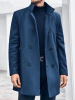 Mens Mid Long Trench Coat Winter Double Breasted Pea Coat Casual Business Warm Overcoat - Image 2