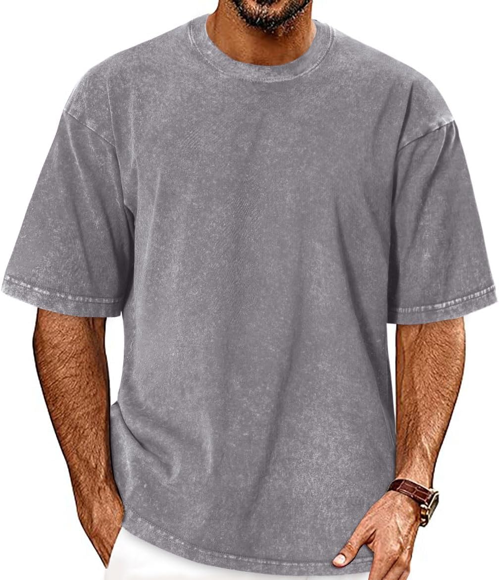 711f6jqwC8L._AC_SL1173_.jpg Oversized Tshirts for Men Short Sleeve Vintage Washed Basic Loose Tees - Image 1