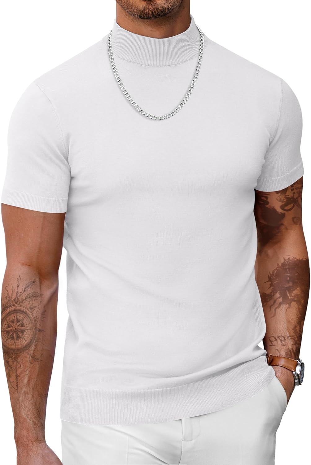 718BG9odvL._AC_SL1500_.jpg Men's Short Sleeve Mock Turtleneck Sweater - Image 1