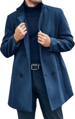 Mens Mid Long Trench Coat Winter Double Breasted Pea Coat Casual Business Warm Overcoat