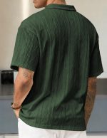 Mens Polo Shirt Textured Knit Button Casual Short Sleeve Summer Vacation Beach Stretchy Golf Shirts - Image 2