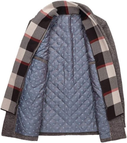 Mens Wool Blend Coat Winter Trench Coat with Detachable Soft Scarf Single Breasted Overcoat