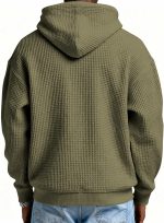 Men's Quarter Zip Hoodie Waffle Knit Pullover Long Sleeve Casual Loose Fit Sweatshirt Hooded Tops with Pockets - Image 2
