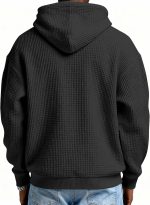 Men's Quarter Zip Hoodie Waffle Knit Hooded Sweatshirt Loose Fit Casual Long Sleeve Pullover with Pockets - Image 2