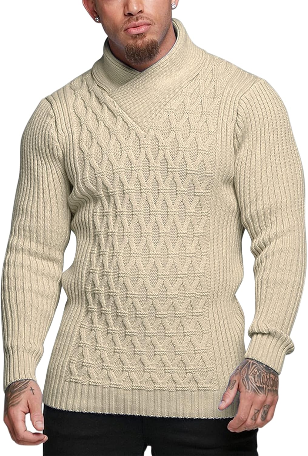 81Md4U4WanL._AC_SL1500_.jpg Mens Pullover Sweaters Fashion Diamond Knit Sweater Stylish Knitwear Lightweight Jumper - Image 1