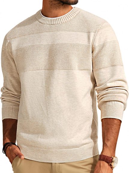 Mens Sweater Casual Crew Neck Pullover Textured Knit Sweaters