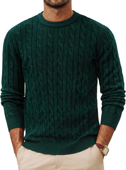 Mens Sweaters Casual Cable Knit Pullover Sweater Crewneck Twist Sweaters