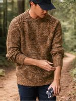Men's Crewneck Sweater Casual Wool Sweaters for Men Two-Tone Yarn Knit Sweaters Classic Raglan Long Sleeve Pullover - Image 2